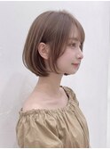 ヘーゼルアッシュブリーチなし大人可愛い耳掛けボブ20代30代A34