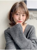 ふわミディ夏耳かけ 毛先パーマ イメチェン フォギーベージュ”