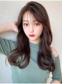 後れ毛が可愛い顔周りハイレイヤーロングチェリーブラウン