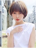 大人可愛い前髪重めマニッシュショートボブアッシュブラウン