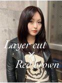 【顔まわりレイヤー×レッドブラウン】