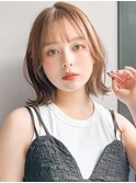 ★美髪イヤリングカラーミニウルフ外ハネボブチェリーブラウン
