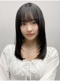 小顔 前髪 レイヤーカット 暗めカラー デザインカラー"