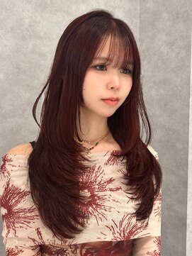 ロンド ジュルード 名古屋(Lond jeloud) ワインレッド×レイヤーカットスタイル