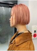 コーラルピンク・ボブ・表参道ケアブリーチ・ハイブリーチ