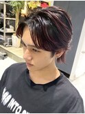 ナチュラルハイライトカラーメンズセンターパートウルフ