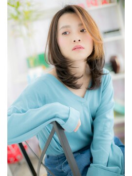 ミック 日暮里店(miq) ひし形シルエットバレイヤージュかきあげバングミディc1