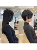 前髪なし小顔ひし形丸み耳掛け大人ショート20代30代40代50代＊