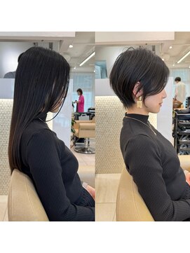 アンド ストーリーズ(&STORIES) 前髪なし小顔ひし形丸み耳掛け大人ショート20代30代40代50代*