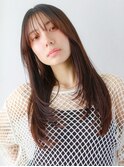 顔まわりレイヤー×艶ロング×ダークブラウン