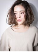 透け感グレージュ大人可愛いくせ毛風ロブヘアv越谷20代30代40代