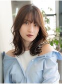 大人かわいい前髪セシルカットココアブラウンフリンジウェーブ