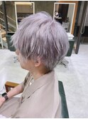 グレーシルバーツーブロック韓国マッシュ/ブリーチデザイン原宿