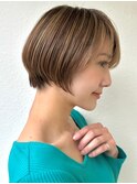 丸みコンパクトショート×白髪ぼかしハイライト30代40代p北浦和