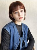 切りっぱなしボブ×ワイドバング×オレンジカラー×20代30代