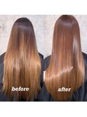 髪質改善トリートメントで叶う美髪ストレート　艶髪　前髪