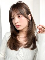 アルバム 銀座(ALBUM GINZA)&nbsp;オリーブベージュ前髪カットロング顔周りレイヤー_F31392