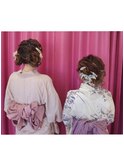 お友達と一緒に浴衣ヘア♪ツインお団子 下めアップ  夏祭り 水戸