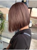 大人シアーベージュミニウルフボブミディアムレイヤー