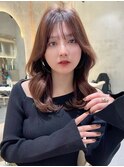 韓国レイヤー顔周り前髪透け感ブラウン韓国巻き艶髪巻き髪