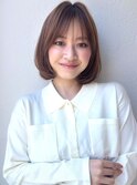 内巻きボブ/ヘーゼルブラウン/ブリーチなし/夏カラーp越谷