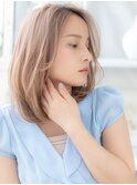 韓国風かきあげ前髪小顔ピンクグラデーションa越谷10代20代30代