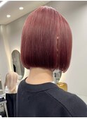 ダブルカラーピンクベージュベージュカラーケアブリーチミニボブ