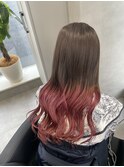 エンドカラー/裾カラー/チェリーレッド/韓国風巻き/アプリコット