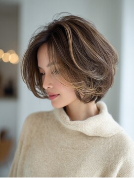 トリッカ 代官山(tricca) 大人ショートボブ/白髪ぼかし/ハイライト/艶カラー/小顔カット