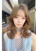 リークフー(Ree cu fuu)&nbsp;ブリーチなしカラー◎外ハネミディアム　ミルクティーベージュ