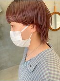 マッシュウルフ、ワイドバング、ピンクベージュ