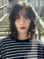 ミンクス 青山店(MINX) ウェーブパーマロブ前髪ピンクベージュインナーグレージュ