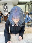ペールブルー水色カラーハイトーンケアブリーチダブルカラー前髪