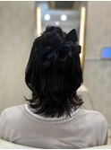 10代20代ハーフお団子ゆる巻ヘアアレンジ