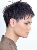 ブルーブラック/フェザーパーマ/刈り上げセンターパート［銀座］