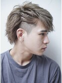 フェザーパーマ/ブルーブラック/刈り上げセンターパート[新宿]