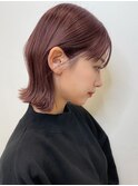 ピンクバイオレット 外ハネパーマ 切りっぱなしボブ t1130