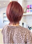 福山市美容室Caaryブリーチありチェリーレッドピンクカラー