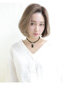 ライトグレージュボブ×柔らか縮毛矯正＿簡単スタイリング