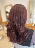 ピンクブラウン/ツヤカラー/大人かわいいラフパーマ/セミロング