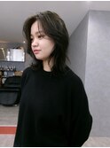 レイヤーミディアムレイヤー暗カラーパーマ風巻き