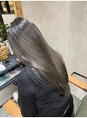 バレイヤージュ、ハイライト、レイヤーロング、グレーベージュ