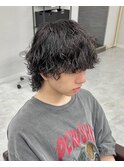 ダークアッシュニュアンスパーマ韓国マッシュベリーショート