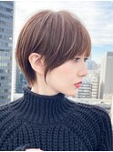 斜めバング、小顔ショート、前髪パーマ