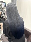 ブルーグラデーションカラー艶髪ロング髪質改善