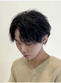 韓国風センターパートシースルーバングメンズ透明感カラー