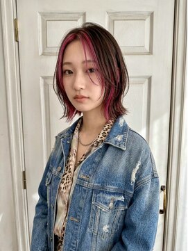 アロマ ヘアー ルーム 新宿3号店(AROMA hair room) ケアブリーチ/ダブルカラー/インナーカラー/ひし形ボブ/新宿