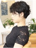 ニュアンスパーマ大人可愛いひし形ハンサムショートボブ前下がり