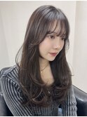 顔まわりレイヤー 艶カラー 暗髪 韓国風 髪質改善 福岡美容室
