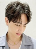 ニュアンスパーマ/センターパート/韓国マッシュ/ダークアッシュ